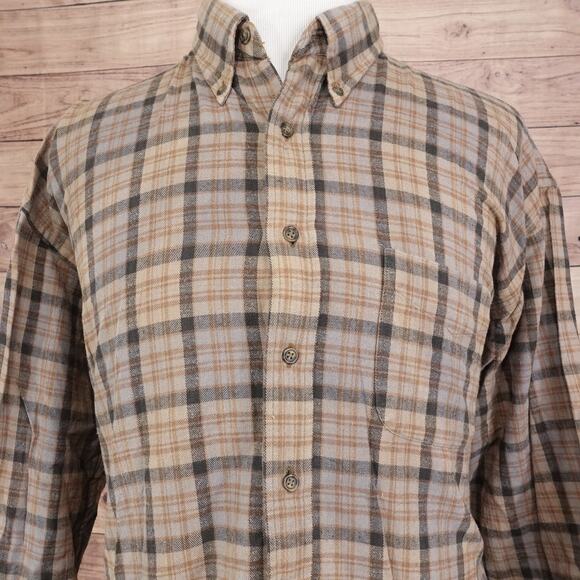 VAN HEUSEN NEUTRAL PLAID BUTTON DOWN FLANNEL SHIRT MENS SIZE 2XL XXL - Picture 1 of 7